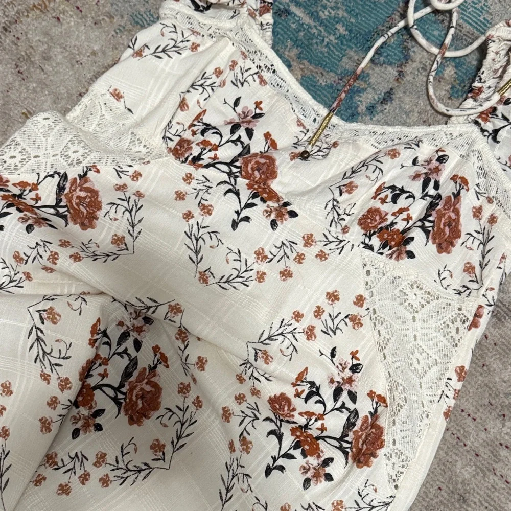 Free People Cream Maxi Dress with Rust Floral Print - Picture 3 of 4